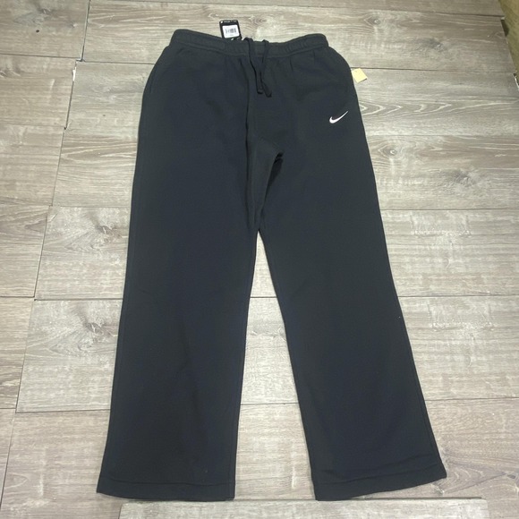 Nike Pants Mens 2XL Black Fleece Sweatpants Open Hem Drawstring Pockets Swoosh - Picture 1 of 13
